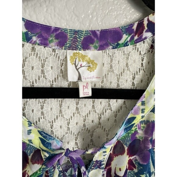 Fig & Flower Blouse Women's Size Petite Large Boho Abstract Print Floral Lace - Picture 3 of 8